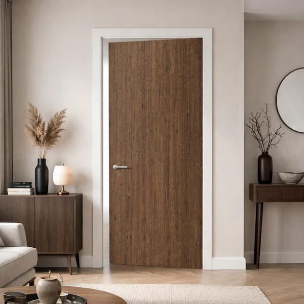 CALHOME 24 in. x 90 in. Dark Walnut Texture Flush Hollow Core