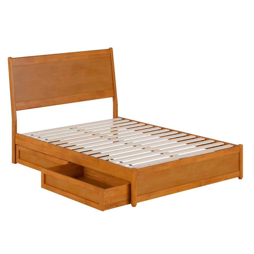 Light Toffee Full Wood Platform Bed with Storage Drawers