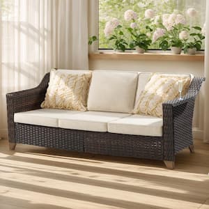 Wicker Outdoor Patio Sectional Sofa with Beige Cushions