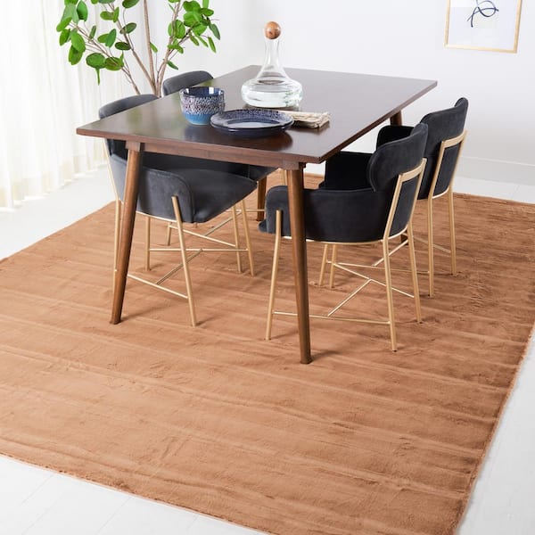 Faux Rabbit Fur Tan 6 ft. x 6 ft. Solid Flokati Square Area Rug