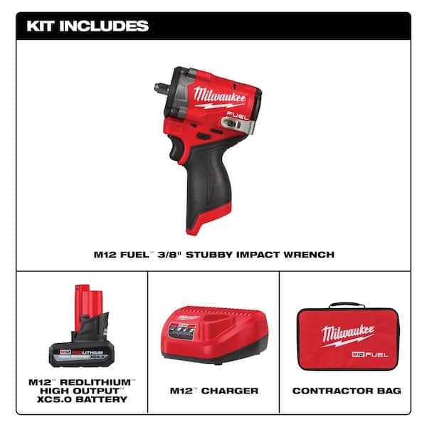 M12 FUEL 12V Li-Ion Brushless Cordless Stubby 3/8 in. Impact Wrench Kit w/(1) 5.0 Ah High Output Battery
