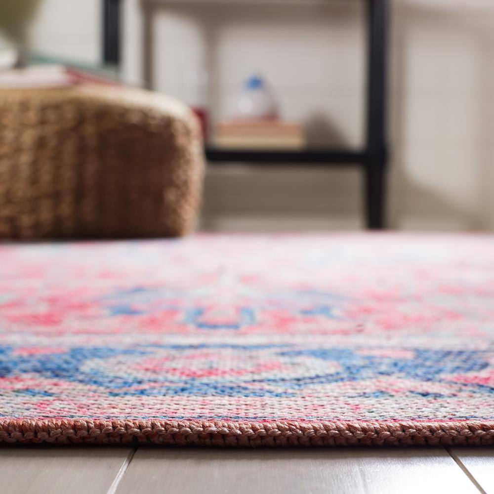 Navy and Red Medallion Washable Viscose Chenille Area Rug