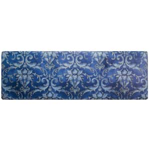 Cozy Living Watercolor Damask Blue 17.5" x 55" Kitchen Mat