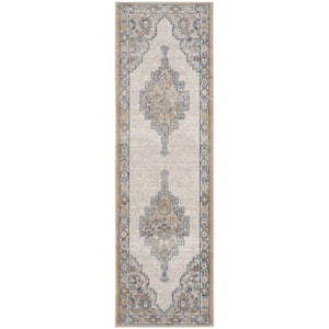 Grey and Light Blue 2 ft. x 8 ft. Oriental Area Rug
