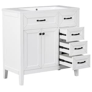 35.5 in. W x 17.7 in. D x 35 in. H Bathroom Vanity Cabinet in White with Drawers, White Ceramic Sink Top