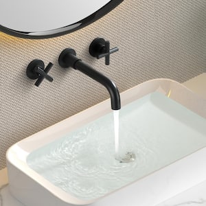 2 Double Handle Wall Mounted Bathroom Kitchen Faucet Basin Mixer Taps in Matte Black with Rough-in Valve