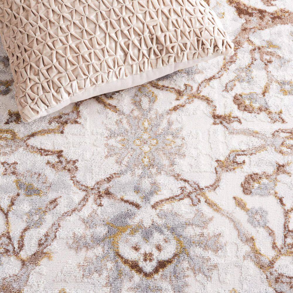 Light Blue and Beige Square Oriental Synthetic Rug