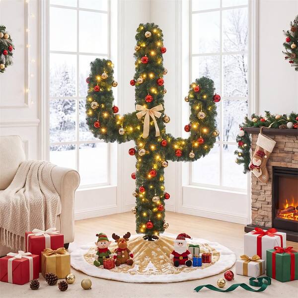 Costway 6 ft. Pre-Lit Cactus Artificial Christmas Tree with LED