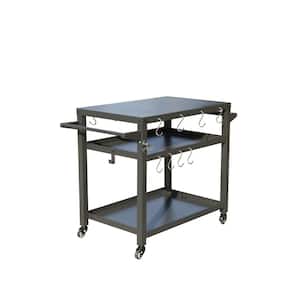 3-Shelf Outdoor Grill Cart, Rolling Table Cart Food Prep Table with Stainless Steel Tabletop, Tools Rack for BBQ, Picnic
