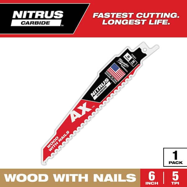 6 in. 5 TPI NITRUS AX Carbide Teeth Demolition Nail-Embedded Wood Cutting SAWZALL Reciprocating Saw Blade 1 pack