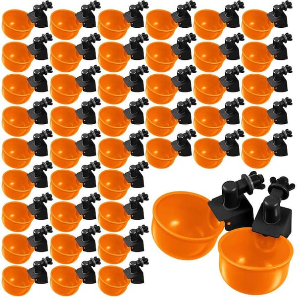 Automatic Poultry Waterer Kit 50 Pack Orange Plastic for Chicken Duck Goose Turkey Bunny Versatile Hands-Free Design