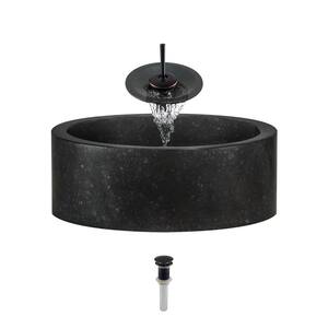 Mr Direct Stone Vessel Sink In Honed Basalt Black Granite With 721 Faucet And Pop Up Drain In Brushed Nickel 862 721 Bn The Home Depot