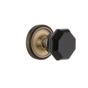 Classic Rosette 2-3/4 in. Backset Antique Brass Privacy Bed/Bath Waldorf Black Door Knob