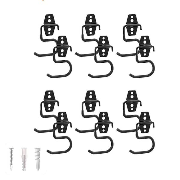 Wall Rack with 12 S-Type Hangers in Black Heavy-Duty Steel for Broom Mop Shovel Rake Garden Tools Organization