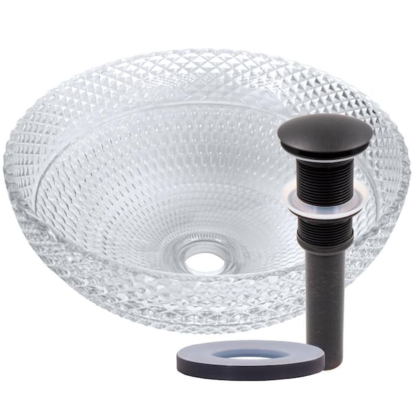 Cristallo Diamond 16.5 in. Vessel Bathroom Sink in Clear Crystal Glass with Drain in Oil-Rubbed Bronze
