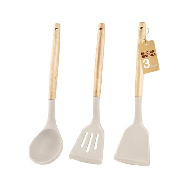 Khaki Silicone Heat Resistant Turner Spatula Set BPA Free Cooking Utensils for Nonstick Cookware Ergonomic Handle