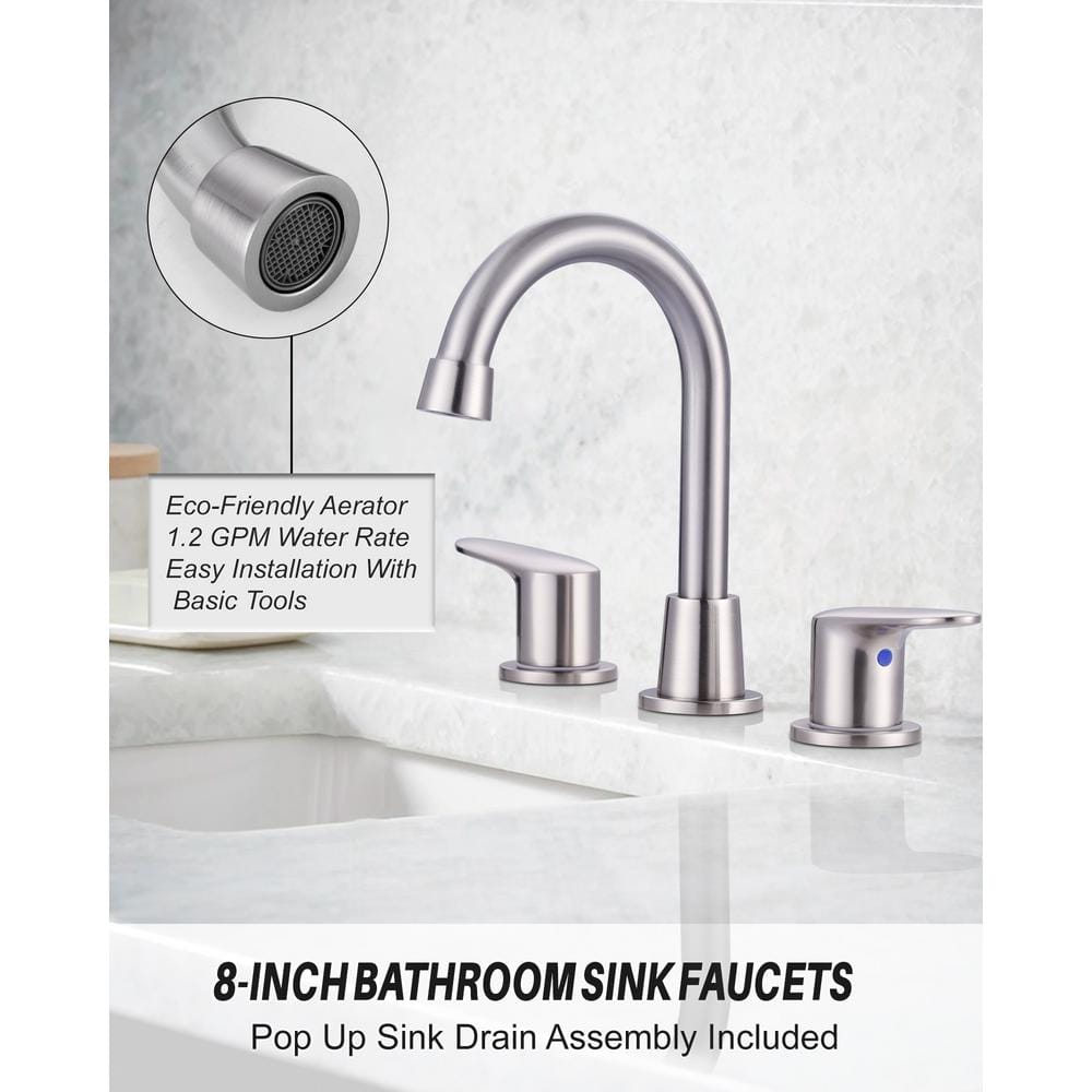 Brushed Nickel Double Handle Widespread Bathroom Faucet