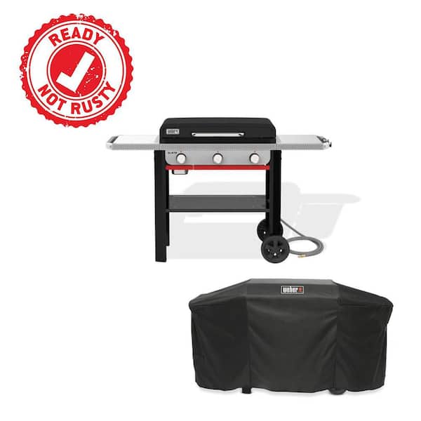 Slate Griddle 3-Burner Natural Gas 28 in. Rust-Resistant Flat Top Grill in Black with Grill Cover