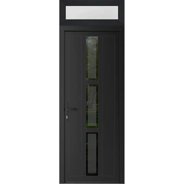 36 in. x 94 in. Right-hand/Inswing Mirrored Glass Matte Black Steel Prehung Front Door with Hardware