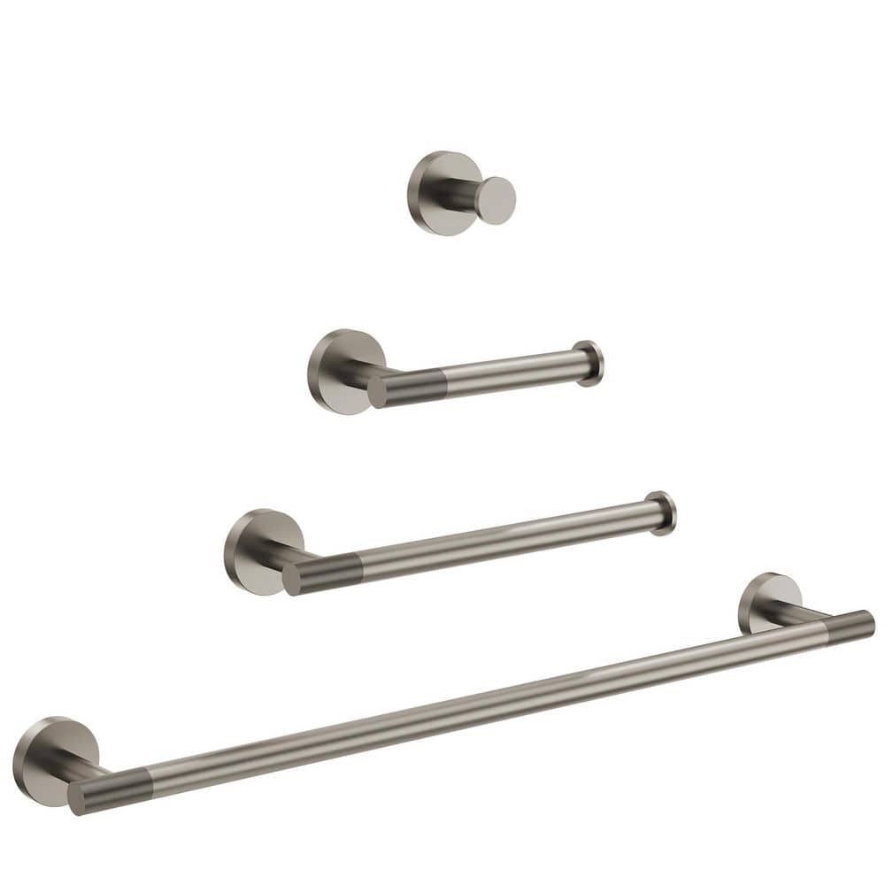 EVERSTEIN 4-Piece Knurled Wall-Mount Bathroom Hardware Set with 23.6 in. Towel Rack in Brushed Nickel