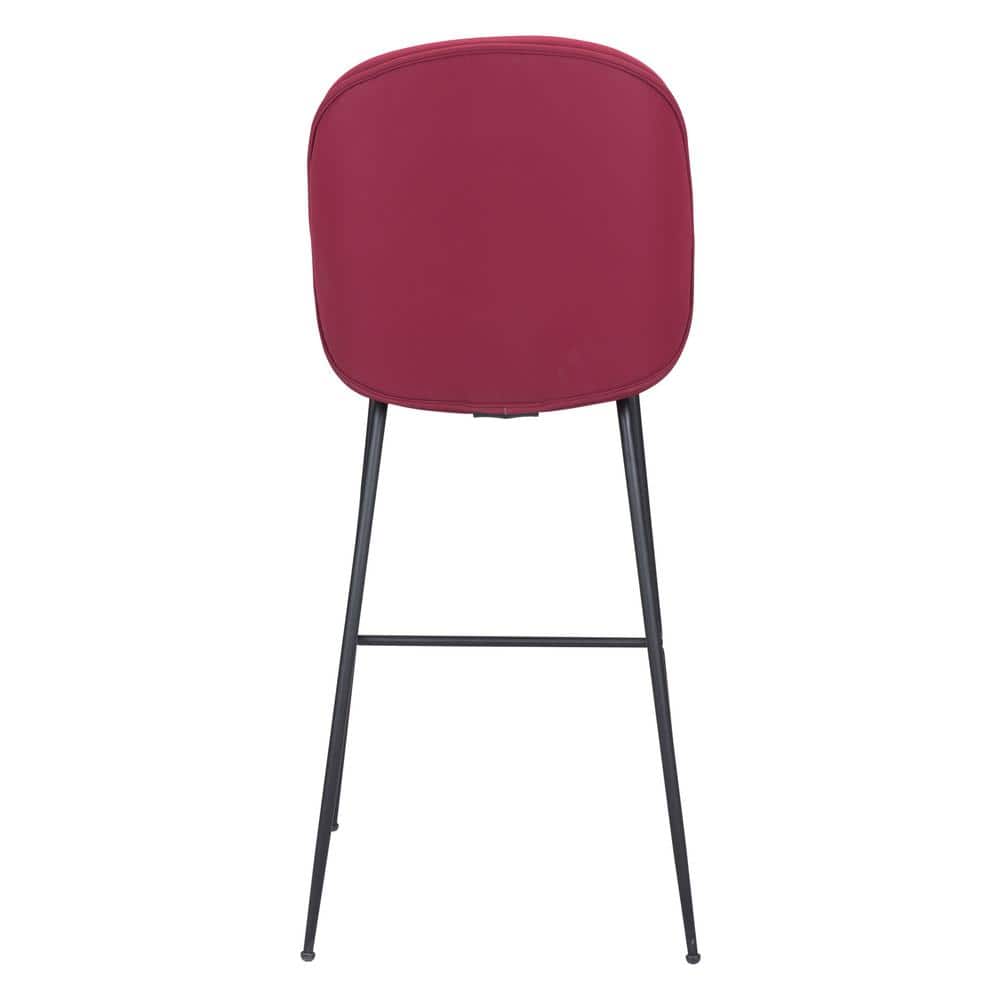 Miles Contemporary Red Velvet & Matte Black Metal Barstool