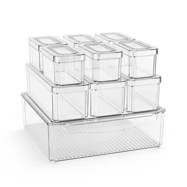 Stackable Refrigerator Storage Bins with Lids and Handle Kitchen Pantry Storage Organizer 10-Pack