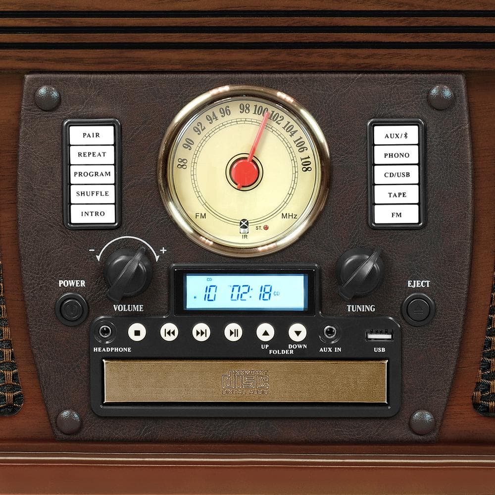 Espresso Wood 8-in-1 Bluetooth Record Player with Stereo Speakers