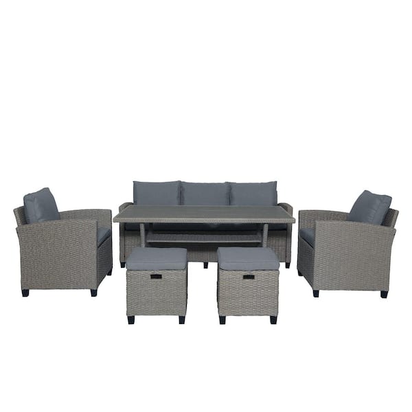 Unbranded 6-Piece Wicker Outdoor Sectional Set with Gray Seat Cushions