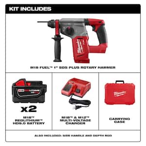 M18 FUEL 18V Lithium-Ion Brushless Cordless 1 in. SDS-Plus Rotary Hammer Kit W/(2) 9.0Ah Batteries, Rapid Charger
