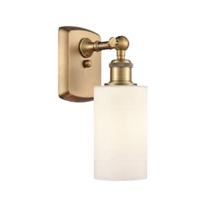 Clymer 1-Light Brushed Brass, Matte White Wall Sconce with Matte White Glass Shade