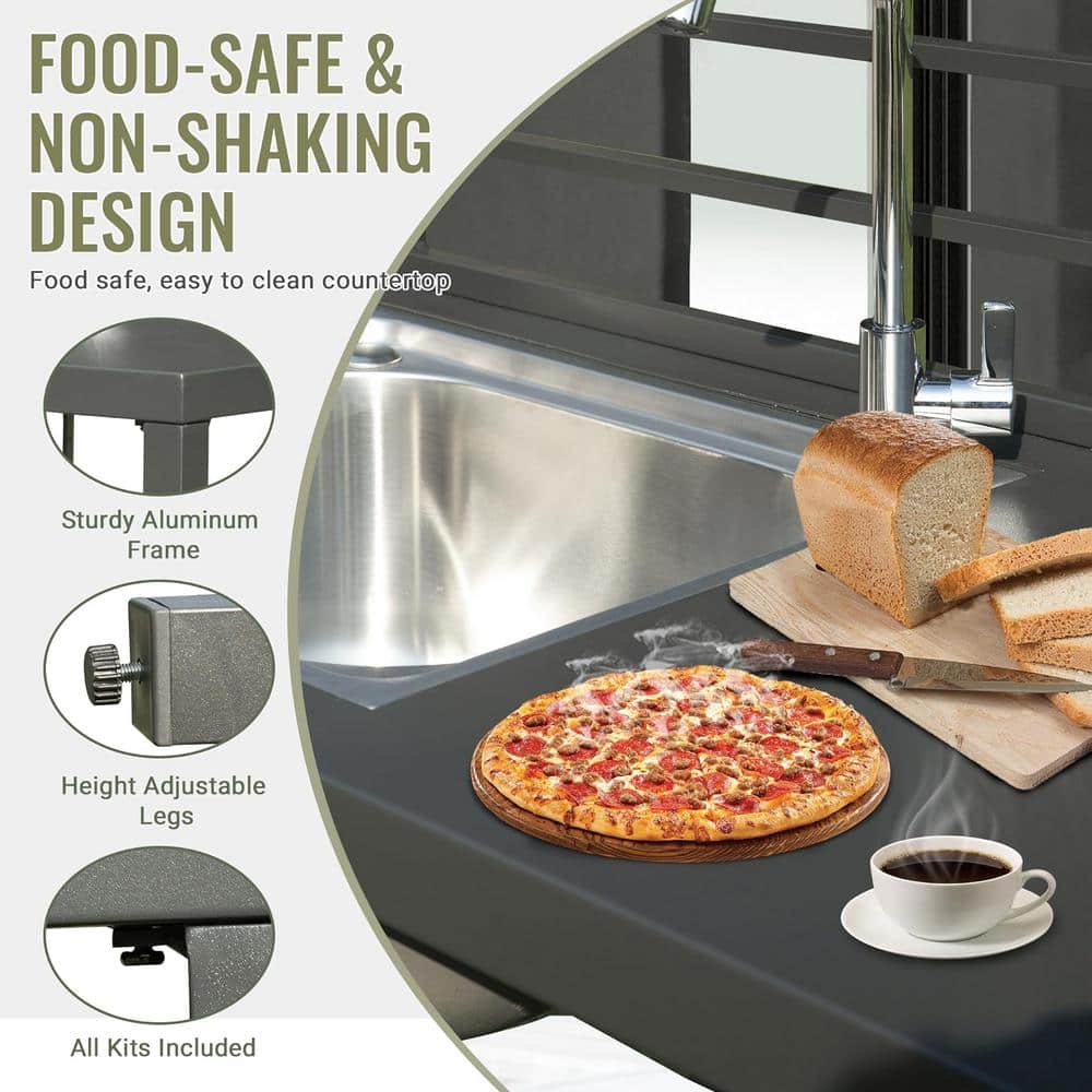Gray Aluminum Outdoor Kitchen Island with Sink and Storage