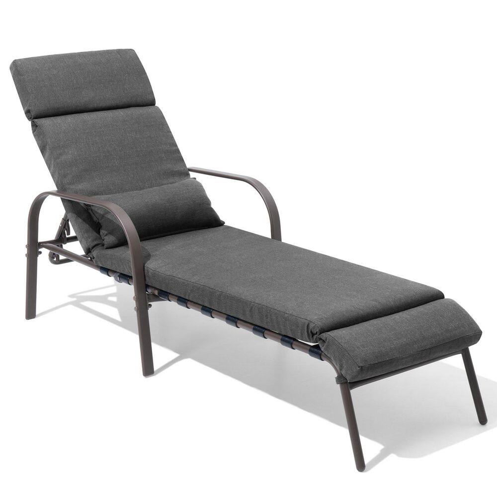 1-Piece Metal Outdoor Chaise Lounge with Armrests Steel Frame Adjustable Backrest and Cushion in Gray for Patio Pool price history on PriceWatchPro