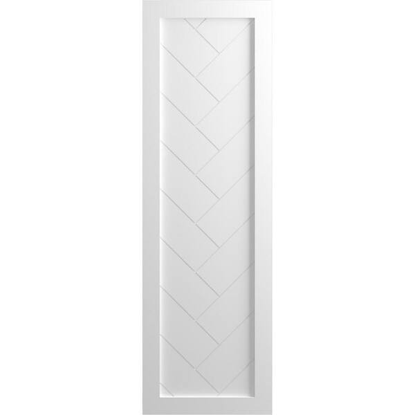 Ekena Millwork 12 in. x 30 in. PVC Single Panel Herringbone Modern Style Fixed Mount Board and Batten Shutters Pair in Unfinished
