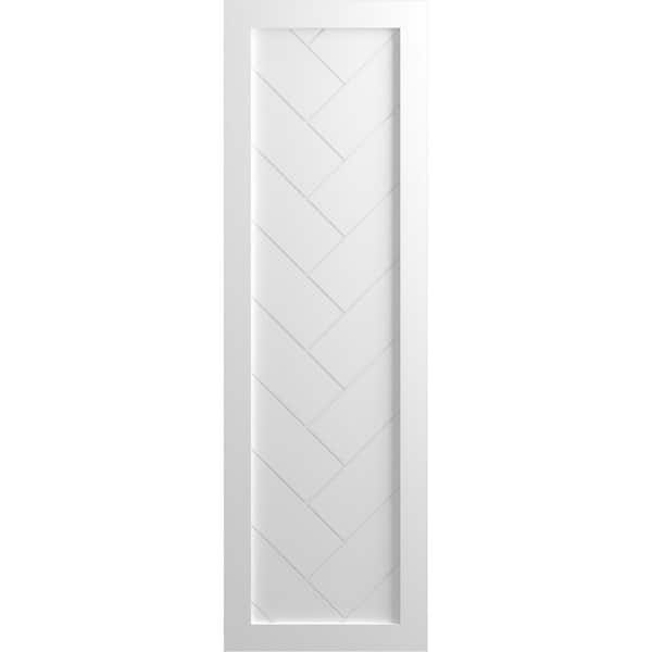 Ekena Millwork 15 in. x 66 in. PVC Single Panel Herringbone Modern Style Fixed Mount Board and Batten Shutters Pair in Unfinished