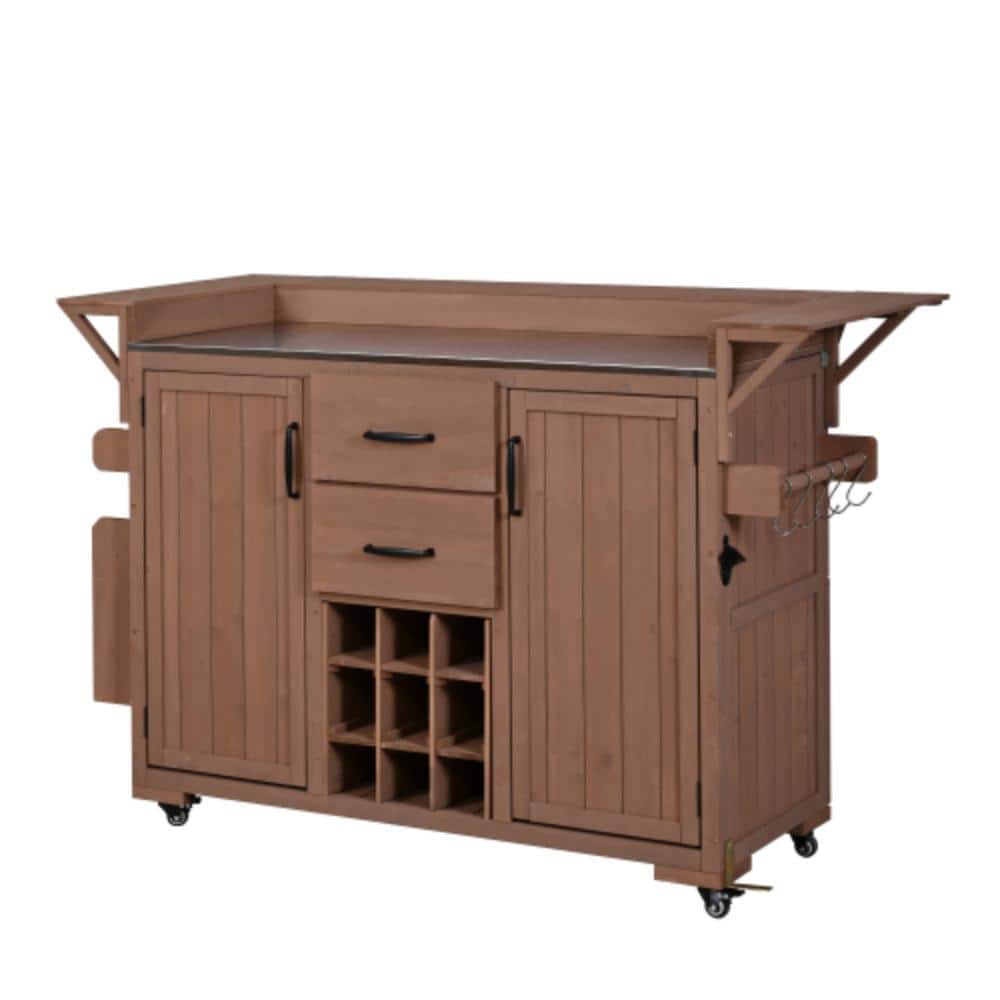 Brown Wood Outdoor Grill Cart, BBQ Kitchen Cart with Stainless Steel Top & Spice Rack price history on PriceWatchPro