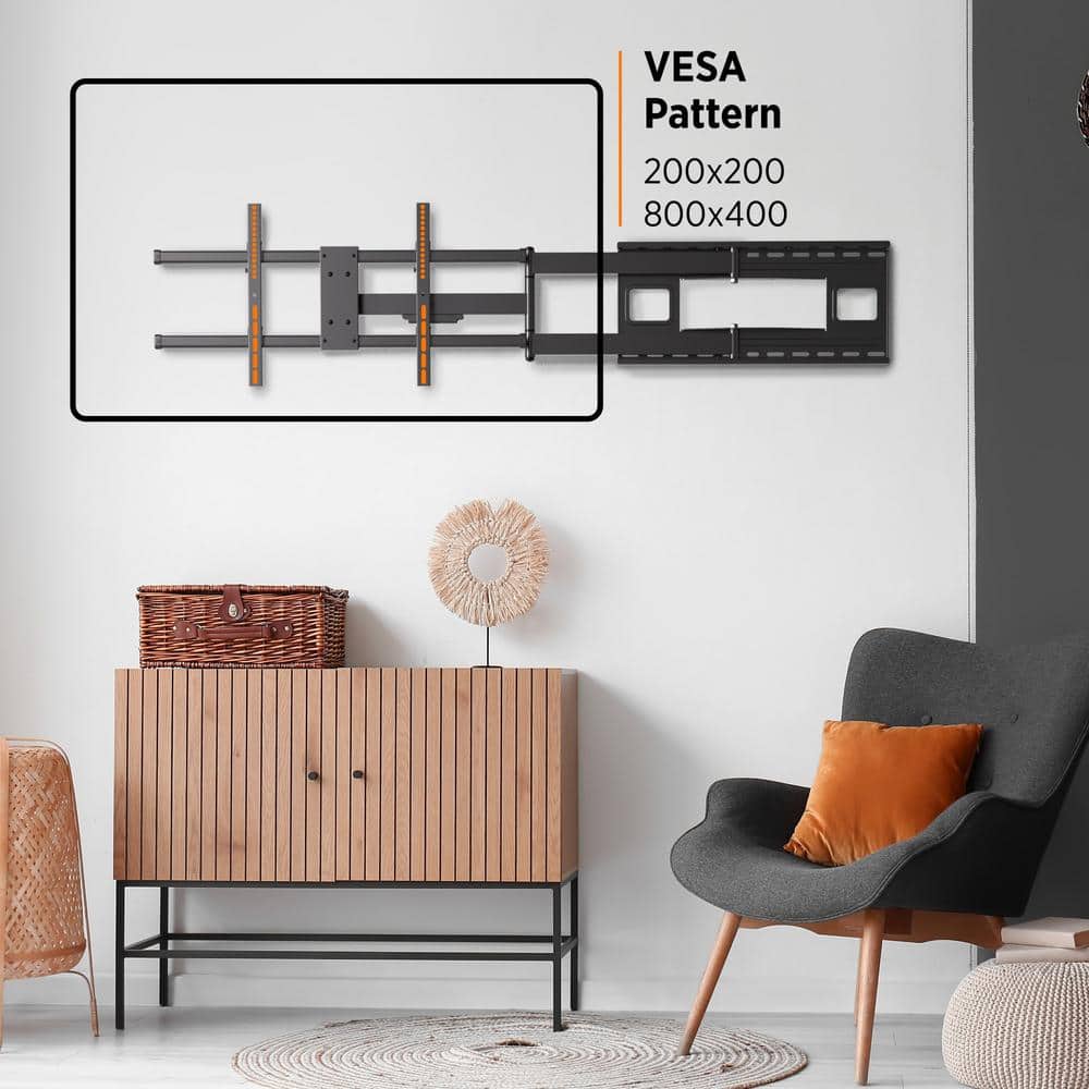 Black Full-Motion Articulating TV Wall Mount with Long Arm