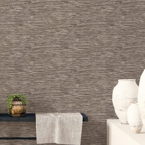 TexStyle Collection Brown & Silver Bronze Effect Horizontal Stripe Metallic Finish NonPasted on Non-Woven Wallpaper Roll