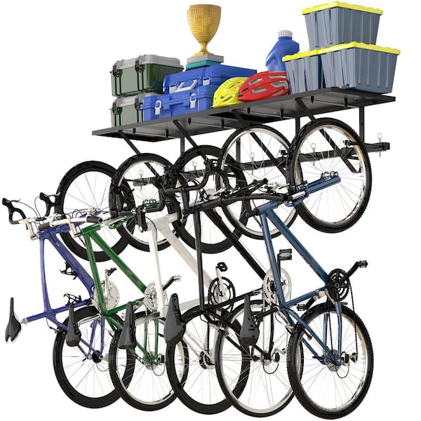 Sttoraboks 68 in. Bike Storage Rack with Shelf, Garage Bicycle Wall Mount Indoor Bicycle Organizer