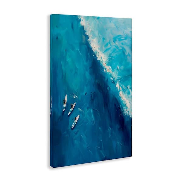 Surfers & Wave Aerial View by LSR Design Studio Unframed Sports Graphic Art Print 45 in. x 30 in.