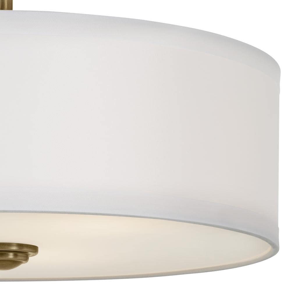 Natural Brass 14" 3-Light Semi-Flush Drum Ceiling Fixture