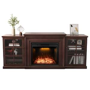 74 in. TV Stand for 80 in. TVs with Electric Fireplace, Storage Cabinet and Adjustable Shelves, Dark Walunt
