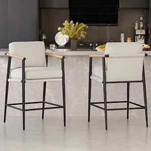 Zephyra Beige Upholstered Fabric 27.2 in. H Counter Height Bar Stool with Metal Frame (Set of 2)
