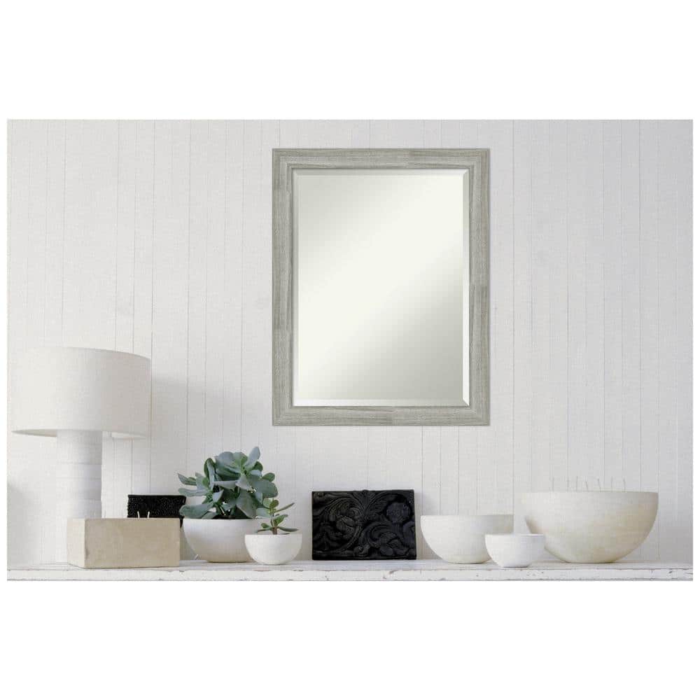 Rustic Weathered Grey Woodgrain Rectangular Bathroom Vanity Mirror