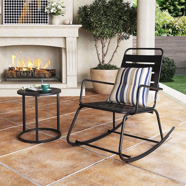 Patio Round 18.1 in. Metal Outdoor Side Table in Black (1-Pack)