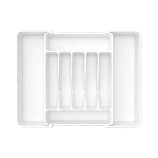 21 in. Large Expandable Silverware Organizer with Adjustable for Kitchen Utensil Drawer and Stationery, White (1-Pack)