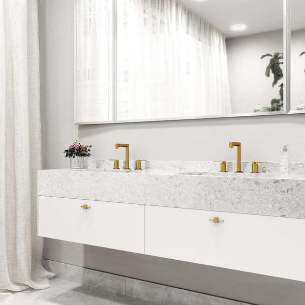Sterling Two Handle Three-Hole Widespread Bathroom Faucet in Matte Brushed Gold