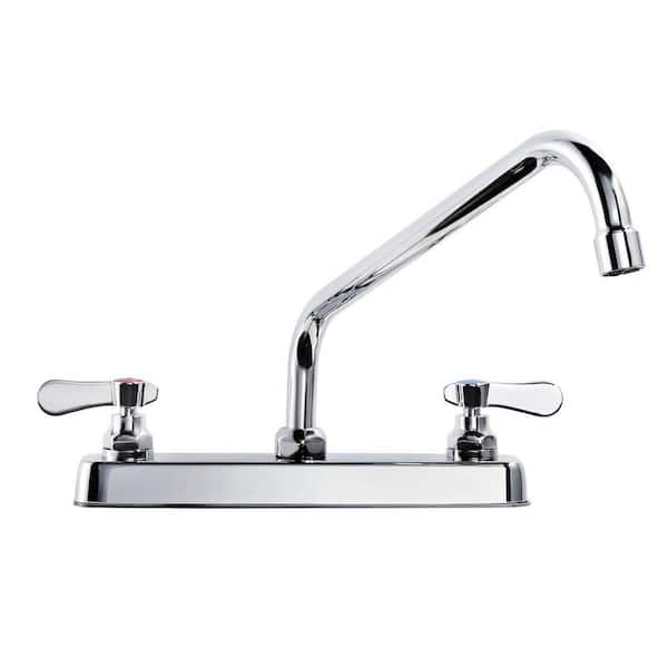 Double Handle 2-Hole Brass Commercial Standard Kitchen Faucet w/ 12 in. Swivel Spout and Supply Lines in Polished Chrome