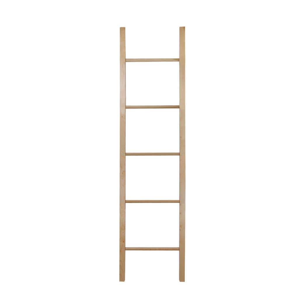 Natural Solid American Maple Decorative Ladder with Wheels