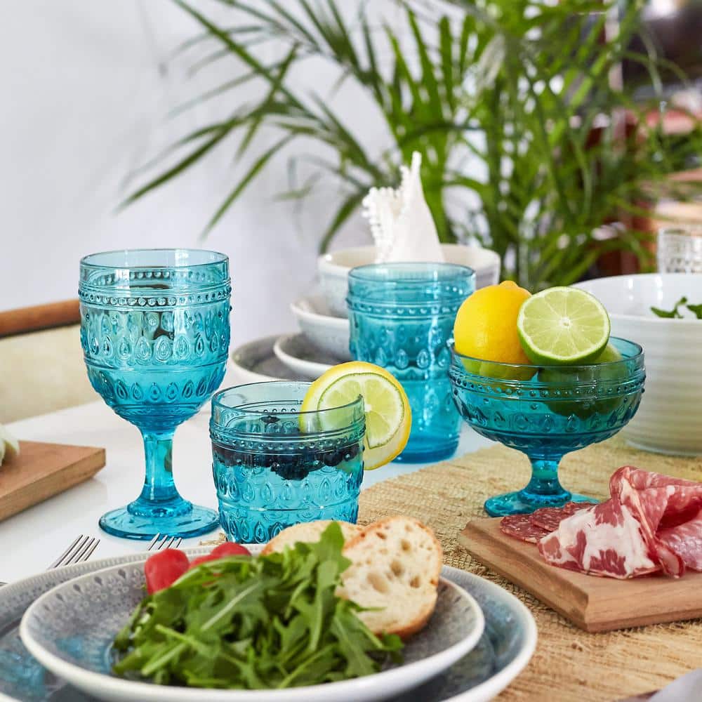 Fez Turquoise Glassware Set of 4, 12oz Old Fashioned