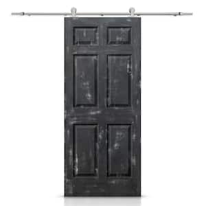 36 in. x 80 in. Vintage Black Stain Composite MDF 6 Panel Interior Sliding Barn Door with Hardware Kit